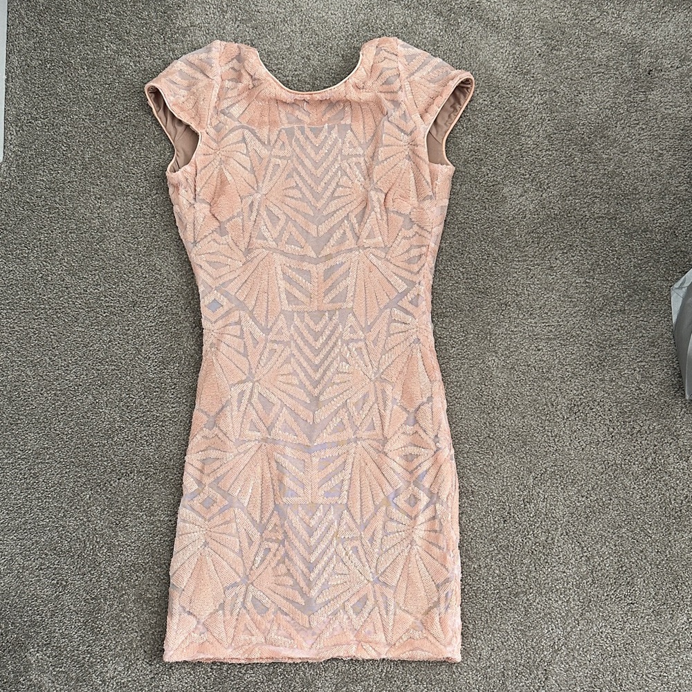 Dress the Population Peach Mini Dress with Geometric Pattern